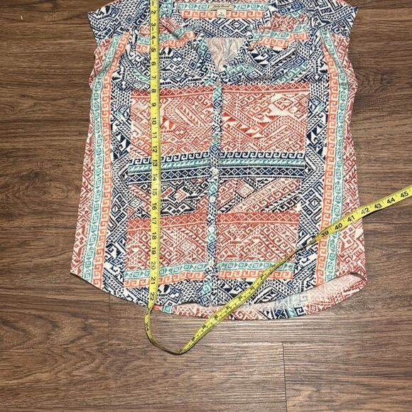 Lucky Brand Sleeveless Aztec Print Design Button Down Top Blue Green Orange S - Picture 10 of 11